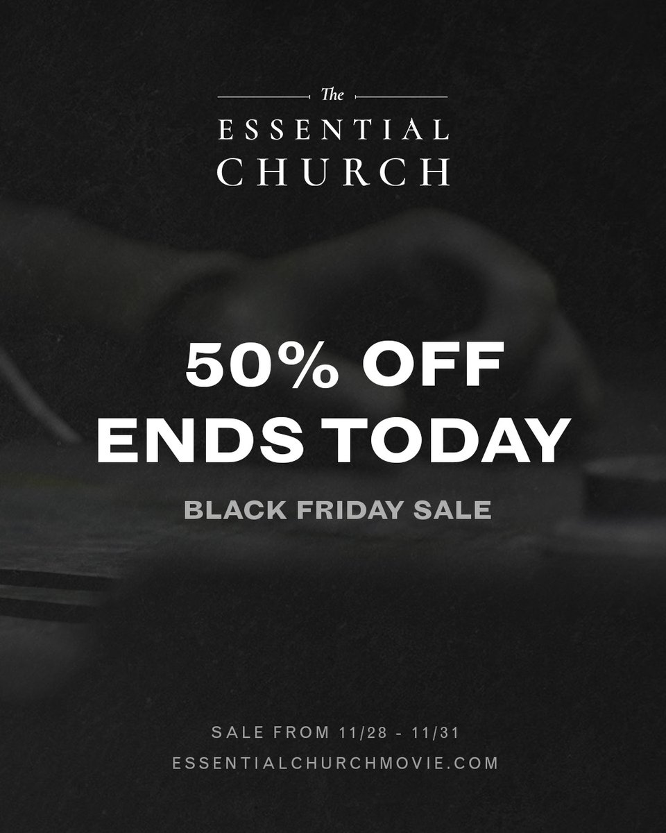 Theessentialchu's tweet photo. Last chance for 50% off everything in The Essential Church store! DVDs, Blu-rays, books, and posters are all 50% off today only!

Shop before it's too late!
https://t.co/V4nPjVGDUm

#blackfridaysale #essentialchurchmovie #gracecommunitychurch #cybermonday https://t.co/ny7TXjYSoC