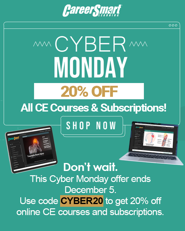 Career_Smart's tweet photo. Missed Black Friday? Here is your second chance!
Use code CYBER20 to get 20 percent off online CE courses and subscriptions.
Don't wait. This Cyber Monday offer ends December 5.
https://t.co/Zf9htNtGtr https://t.co/o7Vi1oPajI