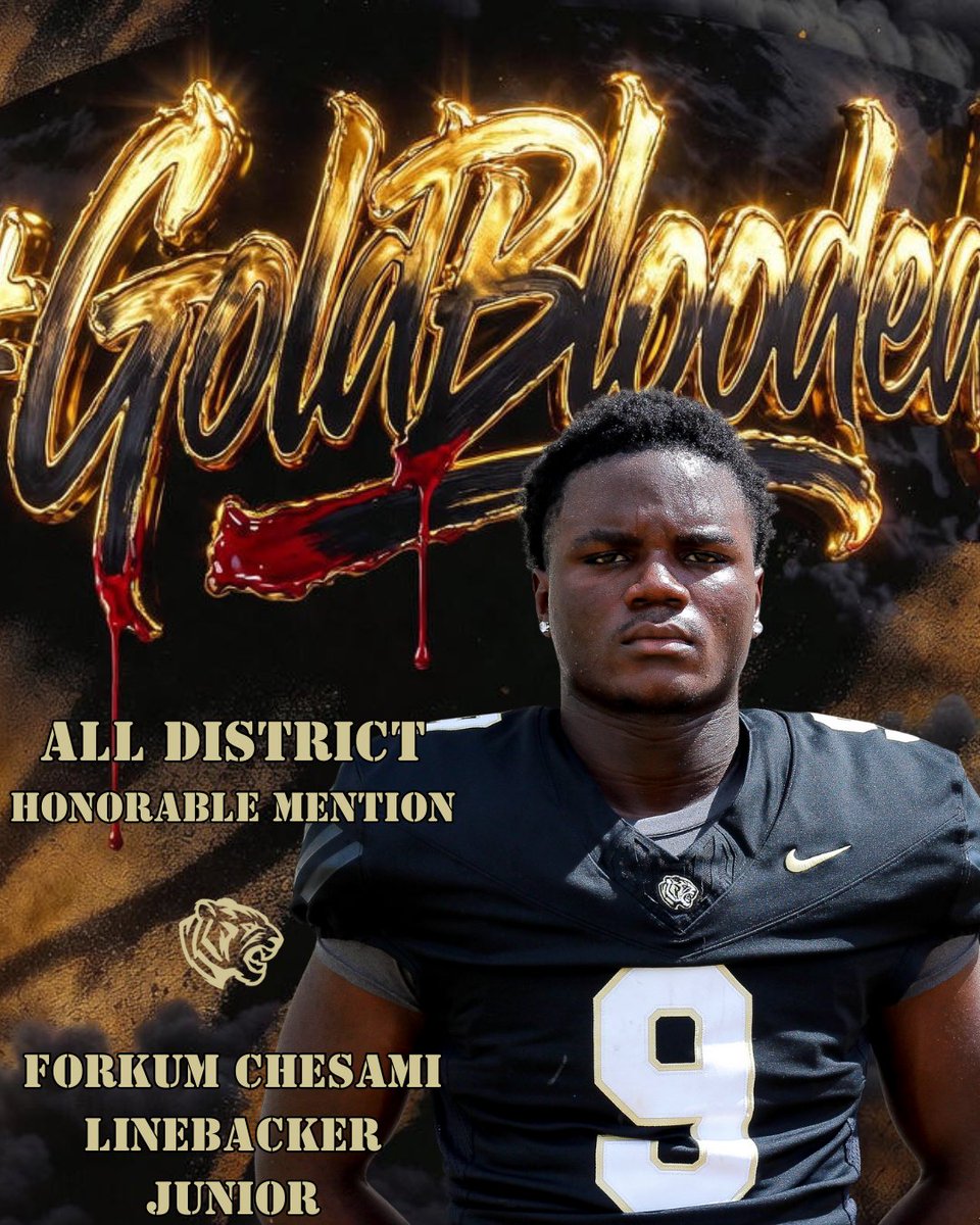 Congratulations to Forkum Chesami on being named 16-6A Honorable Mention.

#GoldBlooded

<a href="/CoachLawrenceFB/">Donald Lawrence</a> <a href="/CyParkAthletics/">Cy Park Athletics</a> <a href="/CoachLeDeaux/">CoachLeDeauxFootball</a>