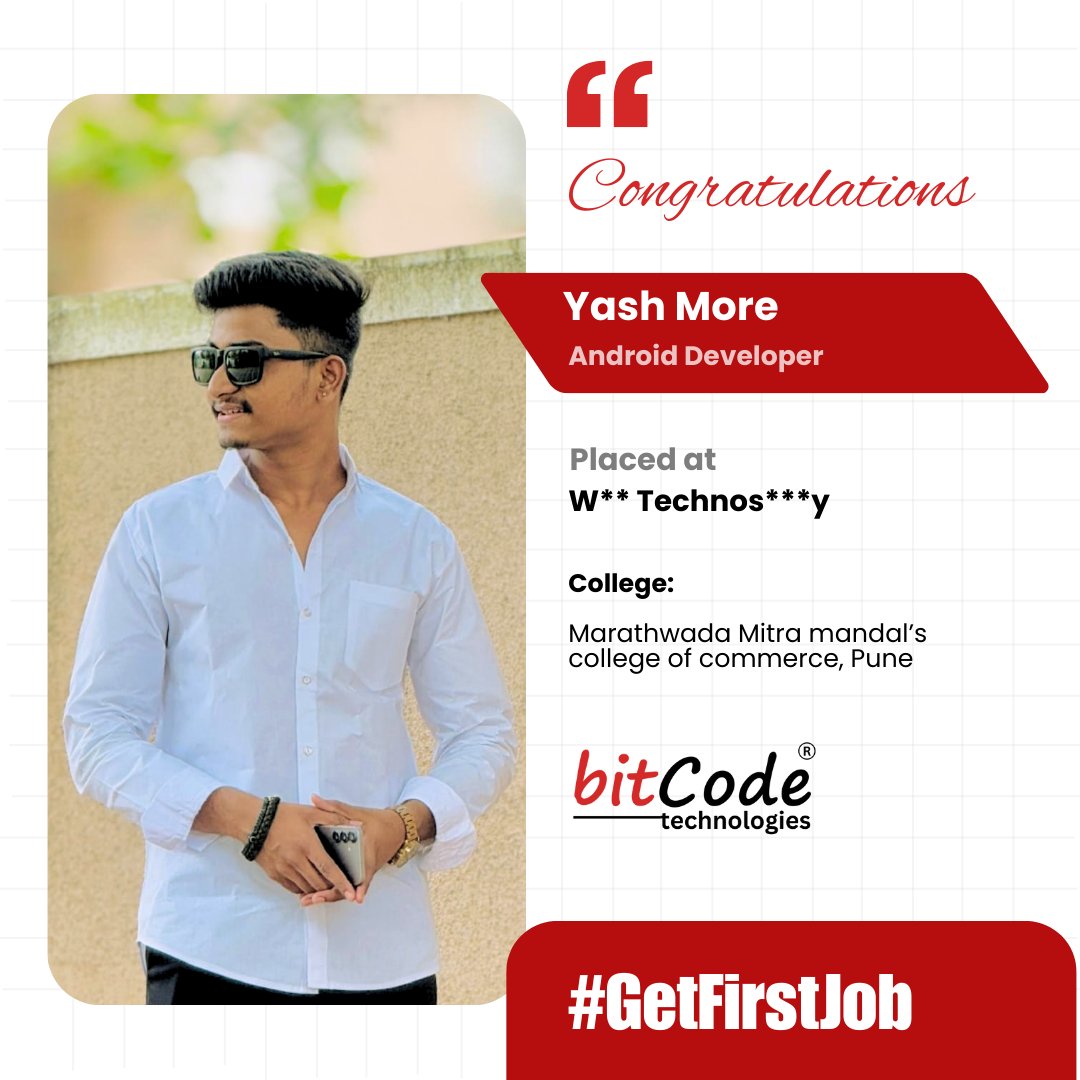 BitcodeTech's tweet image. Congratulations Yash More, for your placement as #AndroidDeveloper
We wish you all the best!

Join job oriented courses at BitCode.
Get Trained, Get Placed!

#GetFirstJob #BitcodePune #BitCode #androiddevelopment #android #androidjobs #androidplacements #androidapps #fresherjobs