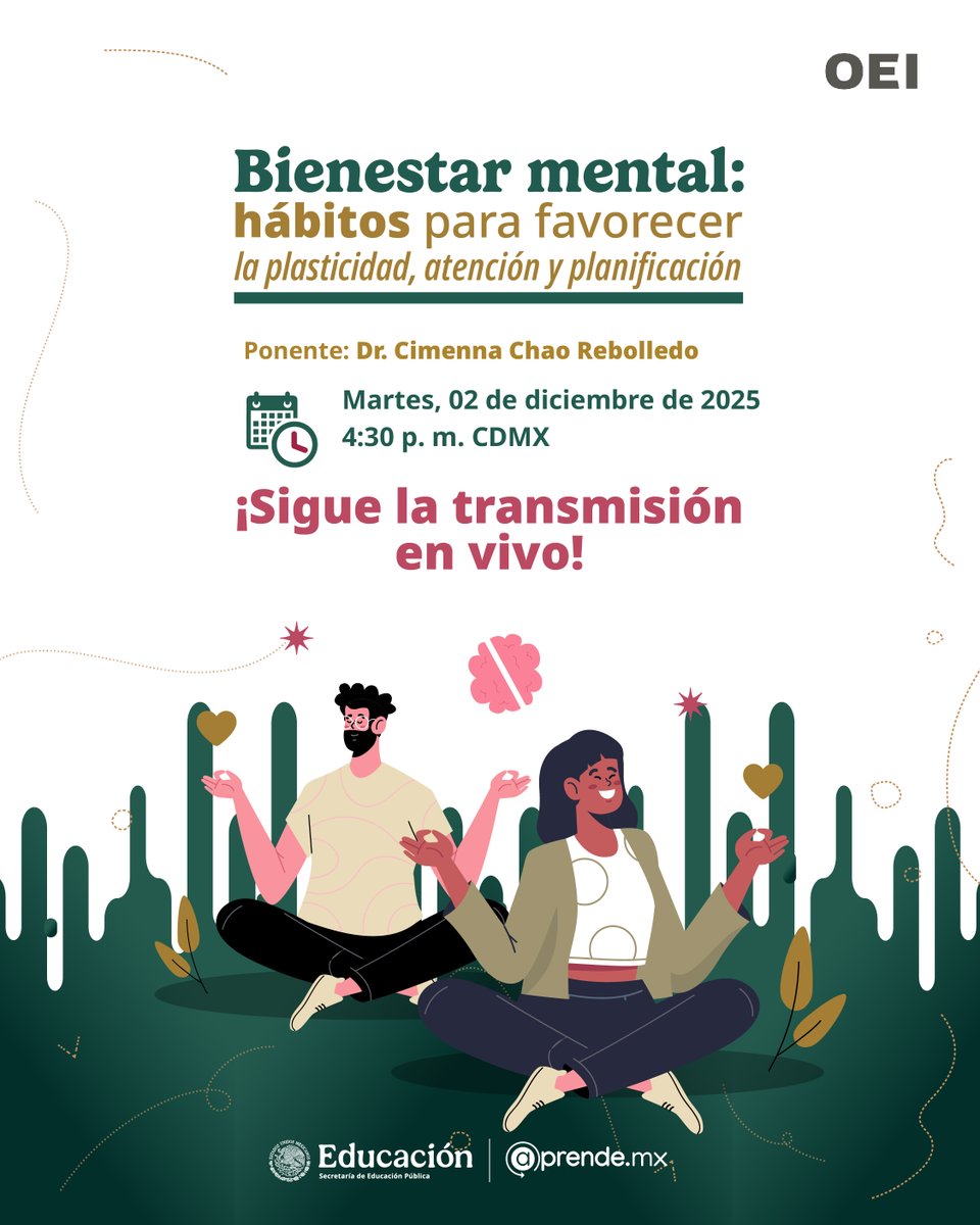 #SeminarioVirtual | Mente activa, bienestar en crecimiento 🧠🌿  

Esta transmisión en vivo es para ti: «Bienestar mental: hábitos para favorecer la plasticidad, atención y planificación».  

Explora prácticas cotidianas que fortalecen las funciones cognitivas, impulsan la
