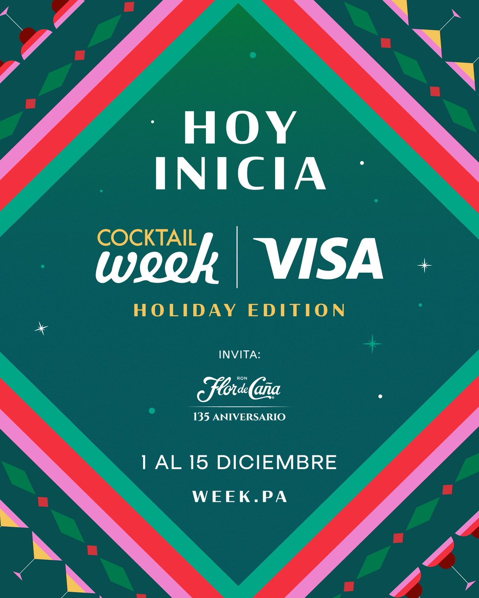 🥂 Brinda con estilo en estas fiestas y celebraciones de fin de año con 🍹Cocktail Week <a href="/VisaPA/">Visa Panamá</a> ✨🎄Holiday Edition🎉 Reunimos lo mejor de la mixología de autor en cocktails specials que podrás disfrutar del 1 al 15 de diciembre. 

📲 Más detalles en week.pa/cocktail/