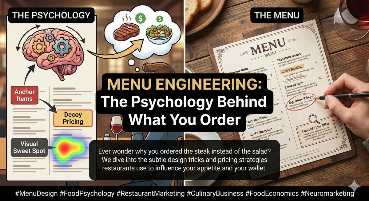 pov_indian2025's tweet image. Ever wonder why you ordered the steak instead of the salad? We dive into the subtle design tricks and pricing strategies restaurants use to influence your appetite and your wallet.
 #MenuDesign #FoodPsychology #RestaurantMarketing #CulinaryBusiness #FoodEconomics #Neuromarketing