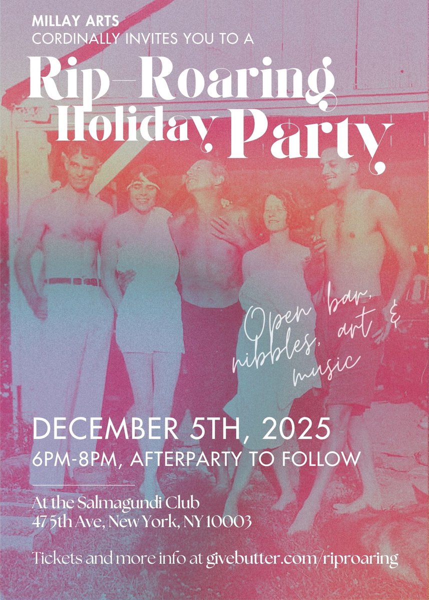 CYBER MONDAY FLASH SALE!
Get your tickets now for our Holiday Party at the Salmagundi Club in NYC this FRIDAY!

ALUMNI $100 (discounted from $125)
SUPPORTERS $200 (discounted from $250)

Join us as we make merry and support artists!ists!

For tickets: givebutter.com/riproaring