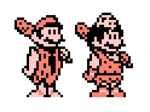 DStarx99's tweet photo. My resprite of 7 GRAND DAD’s Mario Flintstone sprite. I had tried to fit the Caveman outfit from Super Mario Odyssey within these NES limits. https://t.co/WWiMlhYUiK