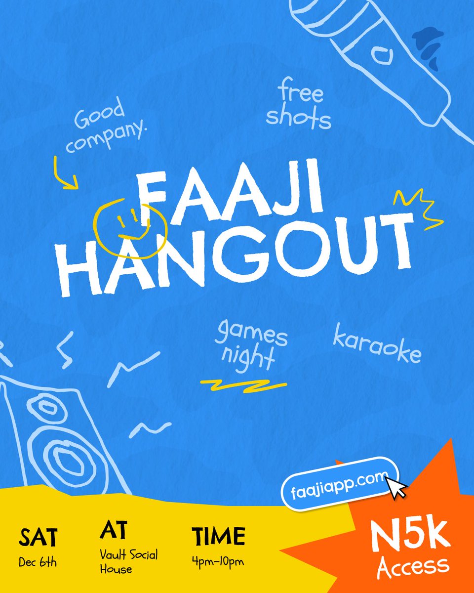 Happy new month 🤍
Enjoyment season is officially open.
First stop? Faaji Hangout on the 6th.
If you miss this one… I don’t even know what to tell you 😭
Grab your ticket before it disappears:
faaji.app/party/fhang