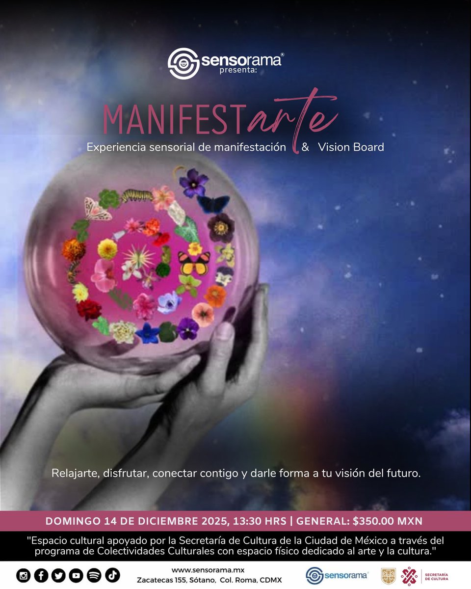 Sensorama_mx's tweet image. Relajarte, disfrutar, conectar contigo y darle forma a tu visión del futuro.
✨🔮🦋🌸✨

Experiencia Sensorial:
ManifestArte

🔗 Taquilla aquí: 
wa.link/wxyzyx

ℹ️ Más información:
cutt.ly/CtyrCfLY

Sueño, luego existo 
✨😎💭✨