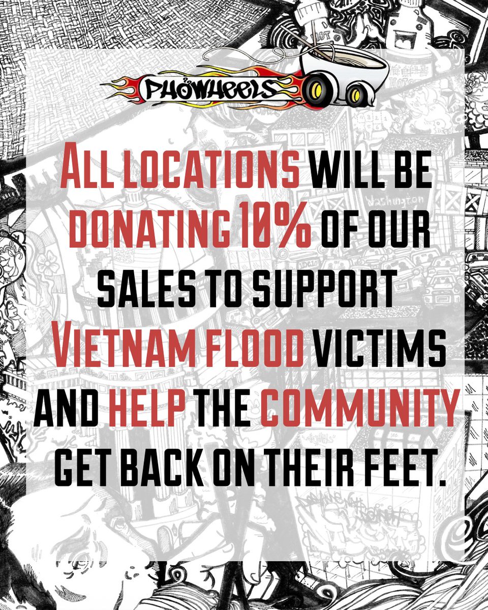 Phowheelers, starting today, we are donating 10 percent of sales from every location to support Vietnam flood victims. We will share weekly updates so you can follow along with the difference we are making together!  ❤️

#phowheel #phowheelsdc #dceats #dmvfood