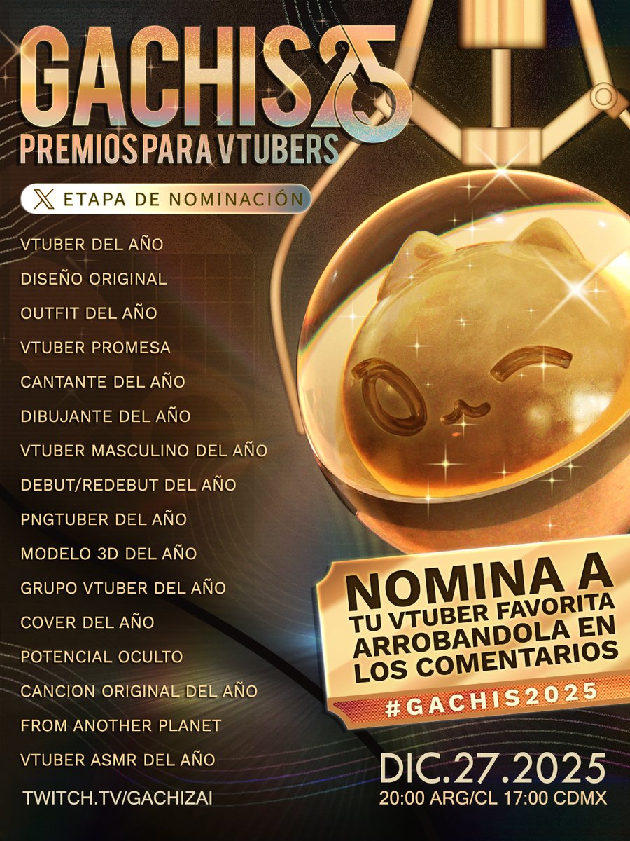 GachiZai's tweet image. 🏆𝗚𝗮𝗰𝗵𝗶𝘀! 𝟮𝟬𝟮𝟱 🏆
¡El esfuerzo del año de la comunidad merece reconocimiento! Estos son los #Gachis2025 una gran gala de premios para ustedes 🎊

¡Tienen hasta el 15/12 para mencionar a sus nominadas en los comentarios de este tweet!✨

Mas info: docs.google.com/document/d/1R0…