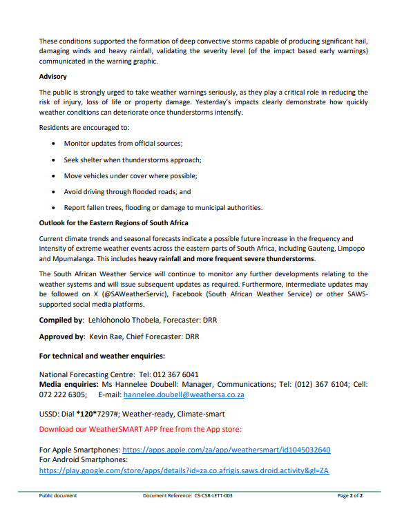 Key takeaway from the 30 Nov 2025 Storms:-

Regardless of warning level, always listen to weather warnings from official sources.

facebook.com/AfricaWeather/…