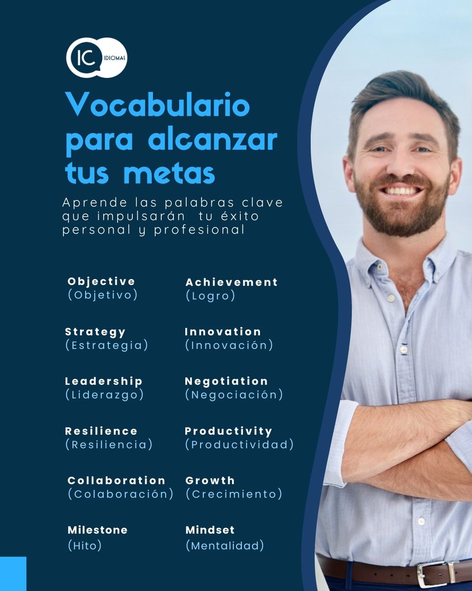 IC_idiomas's tweet image. 12 términos esenciales para el #BusinessEnglish actual. 💼

No se trata solo de hablar #inglés, se trata de hablar el idioma de los negocios: 

🔹 Strategy 
🔹 Milestone 
🔹 Negotiation 
🔹 Growth

Formación especializada para empresas y profesionales en #Madrid con #ICIdiomas.