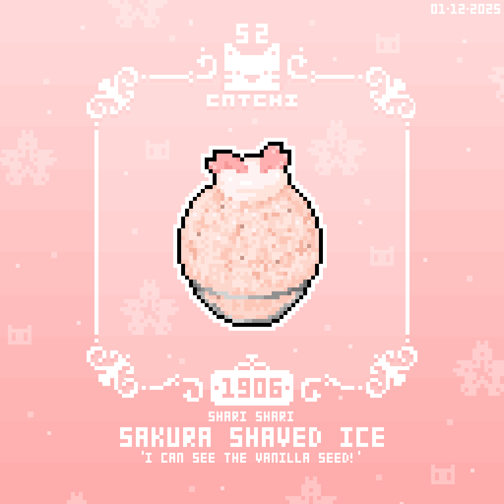Catchi_52's tweet image. ＜Shari Shari 櫻花刨冰＞
「我還看得到香草籽！」

-1/12/2025 [像素日更 Daily pixel 1906] #像素 #美食 #pixels #pixelart #food #drawing #tasty #illustration #art