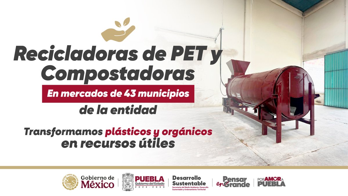 ❤️♻️Impulsamos el programa #PorAmorTransformamos  para el aprovechamiento sustentable y el impulso de la economía circular.

El <a href="/Gob_Puebla/">Gobierno de Puebla</a>, a través de esta secretaría entregó en 43 municipios recicladoras  PET y compostadoras de residuos orgánicos en mercados.

#PensarEnGrande