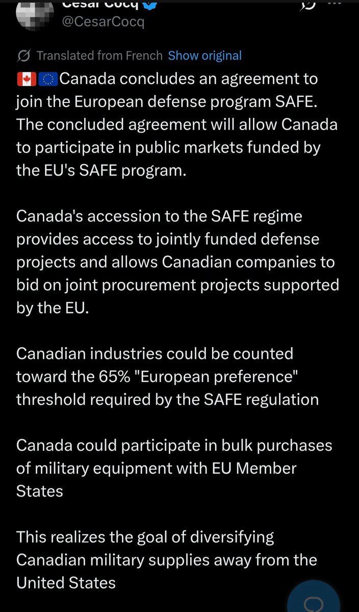 Canada concludes an agreement to join the European defense program SAFE The concluded agreement will allow Canada to participate in public markets funded by the EU's SAFE program.

Canada's accession allows Canadian companies to bid on joint procurement projects supportea by the