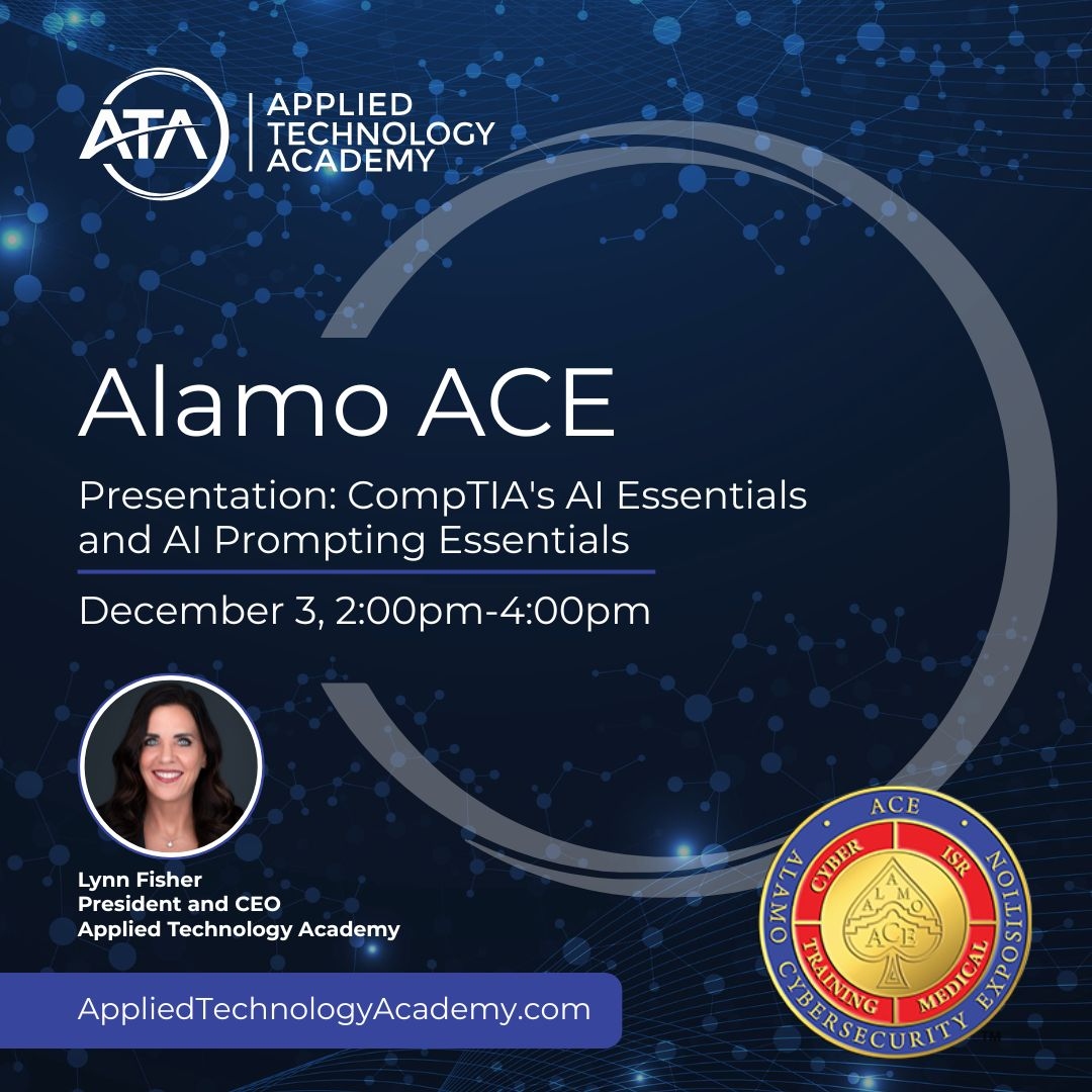 appliedtechac's tweet image. Ready for @AlamoAFCEA this week?  We&apos;re bringing the future of AI to San Antonio at Alamo ACE!

Meet Lynn Fisher, President and CEO of Applied Technology Academy, in the CompTIA booth #34 during the show to chat about the latest in IT training, cybersecurity, and AI adoption for…