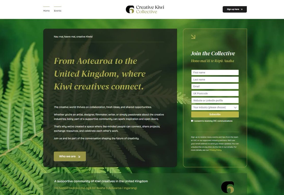 We've just launched the Creative Kiwi Collective - a new community for NZ creatives living and working in the UK. 

If you're a Kiwi working in film, TV, music, writing, design, performing arts, or anything creative, we'd love to have you in the mix. 

📩 Sign up: