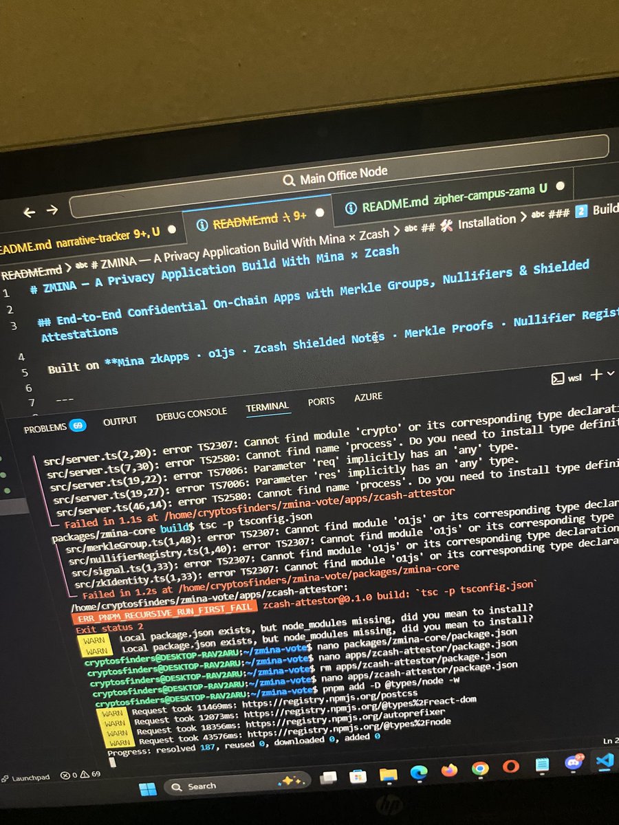 building something interesting,

a privacy app, using <a href="/MinaProtocol/">Mina Protocol (httpz) 🪶</a> and <a href="/Zcash/">Zcash 🛡️</a> 

it will be 

- fully private, 
- verifiable but anonymous voting
- zcash + mina privacy bridging 

it will solves

- client side identities
- merkle group membership proofs
- anti double vote
- zcash