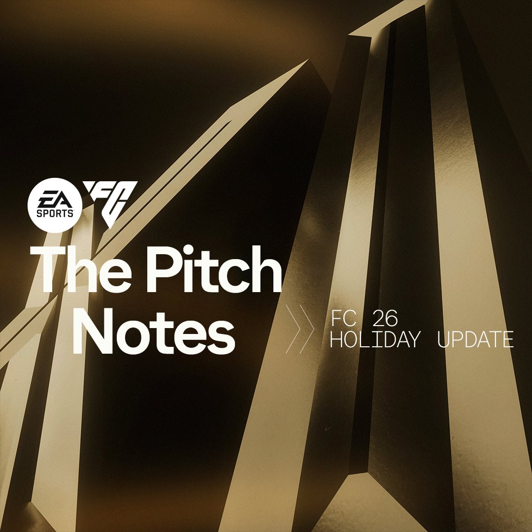 EASPORTSFC's tweet image. The #FC26 Holiday Update is almost here!

🧤 Goalkeeper Movement adjustments
⏫ Career, Clubs &amp;amp; Rush updates
🔥 Classic XI teams in Kick Off

We’re also continuing to actively review AI defending based on your feedback.

Check out the full Pitch Notes: x.ea.com/87513