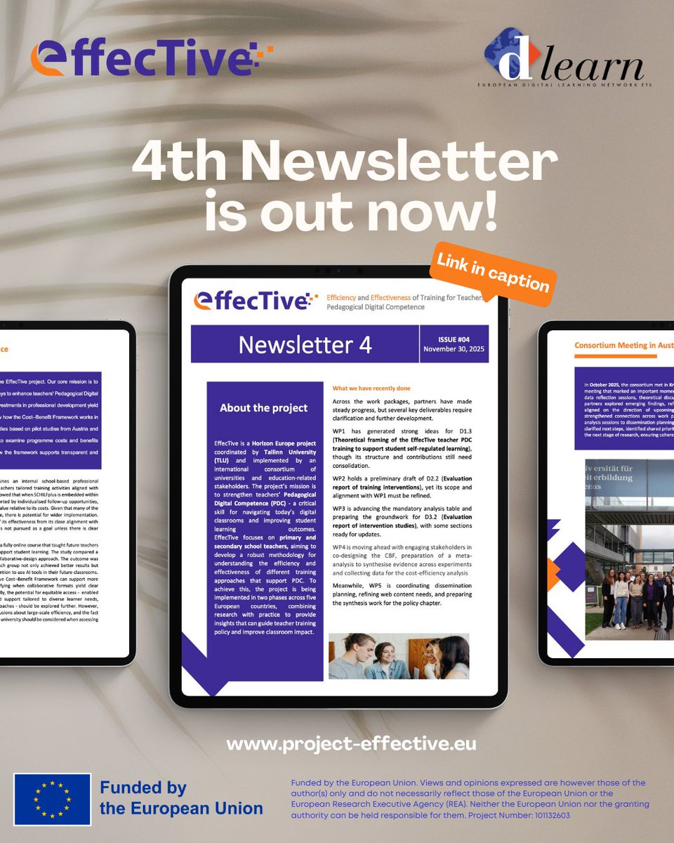 dlearneu's tweet photo. 📢 The 4th Newsletter of the Horizon Europe project  is out now!

https://t.co/EEtCerZySm

#EffecTiveProject #HorizonEurope #TeacherTraining #DigitalCompetence #EducationInnovation #PDC #EUProjects #DigitalEducation #EdTech #EuropeanResearch 🚀📚✨ https://t.co/OcJbDCqSJg