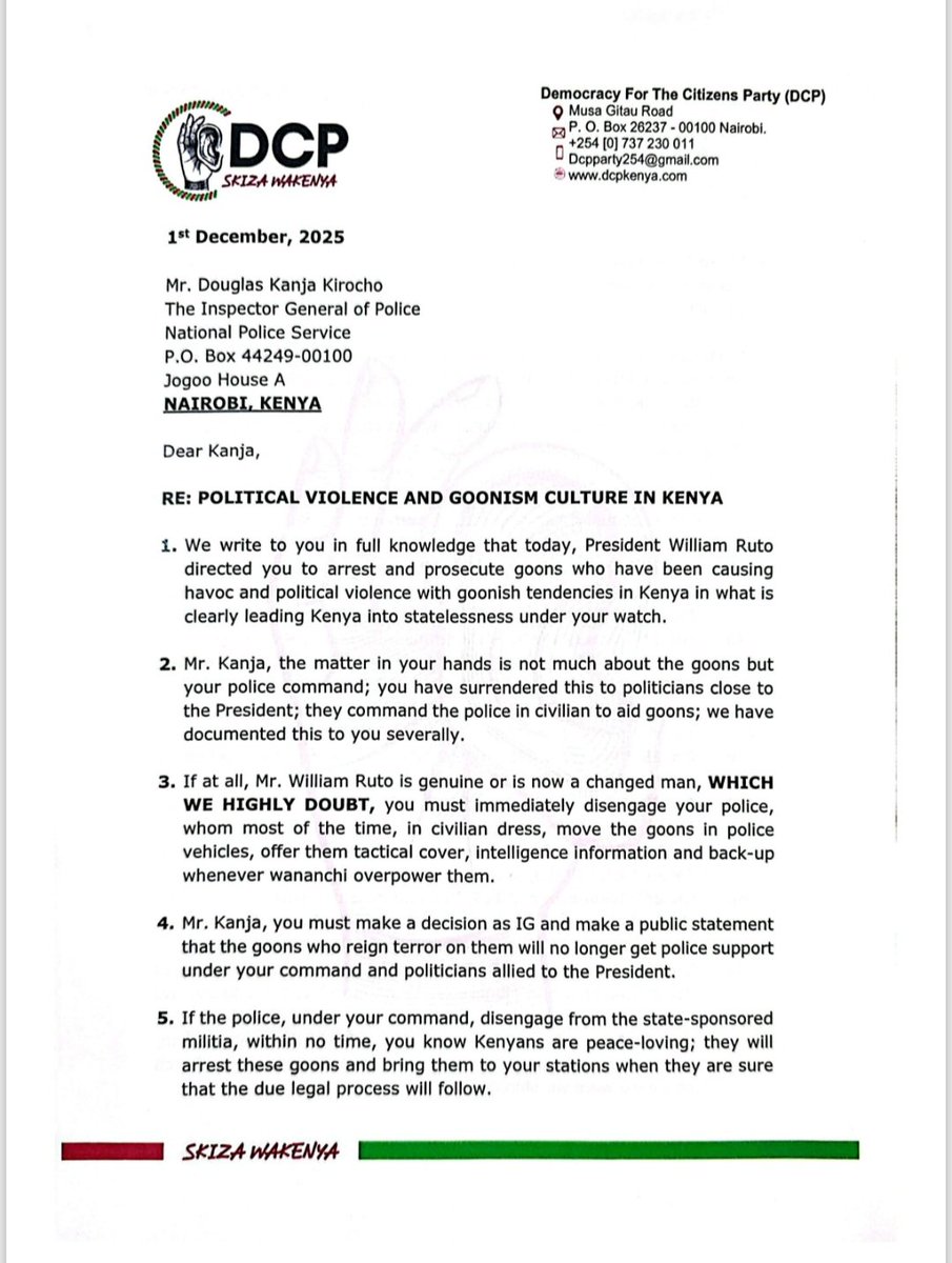 rigathi's tweet image. The IG, National Police Service, Mr. Douglas Kanja, you are the weakest link in stopping political violence and goonism in Kenya.