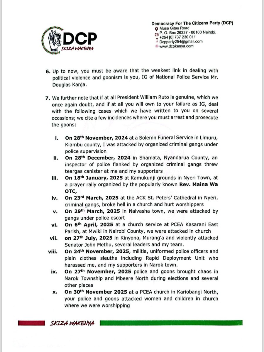 rigathi's tweet image. The IG, National Police Service, Mr. Douglas Kanja, you are the weakest link in stopping political violence and goonism in Kenya.