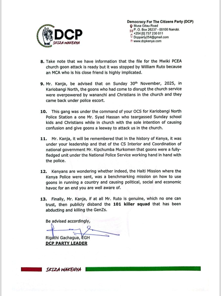 rigathi's tweet image. The IG, National Police Service, Mr. Douglas Kanja, you are the weakest link in stopping political violence and goonism in Kenya.