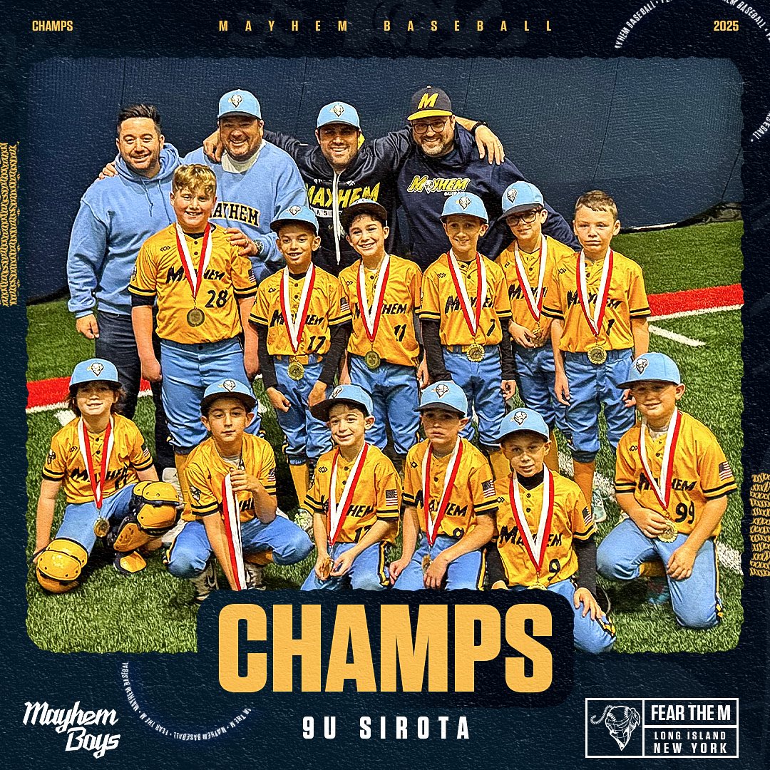👑 Congratulations to our 9u Sirota MayhemBoys <a href="/mayhemboys/">Mayhem Baseball</a> on an amazing weekend and capturing the 9u Stony Brook Indoor Baseball Tournament Championship 🏆 @stonybrookbase 

Way to go Mayhem!
_
Fear the M