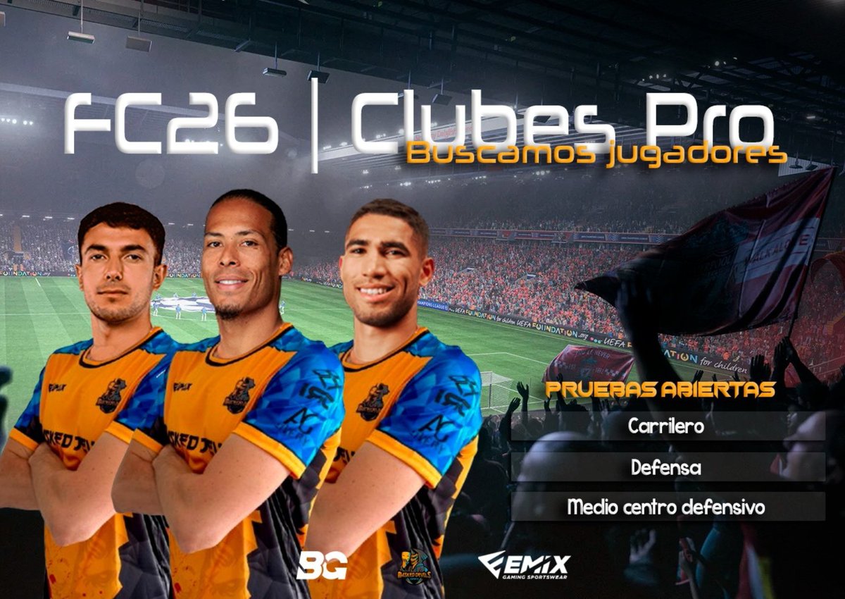 🚨 PRUEBAS #FC26 #CLUBESPRO 🚨

📌  Para hoy y hasta el miércoles necesitamos cerrar pruebas para DFC y MCD (carrilero lo estudiaremos)

⚠️Requisitos 
🔸 Aportar en lo colectivo
🔸 Disponibilidad y compromiso (lunes a miercoles 22:15 - 23:45)
🔸 Micrófono
🔸 +18 

📩 MD los