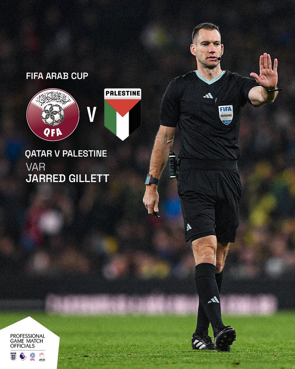 Congratulations to Jarred Gillett on his selection as a Video Match Official at the 2025 FIFA Arab Cup in Qatar 🏆

His first group stage appointment is today for Qatar v Palestine 💪