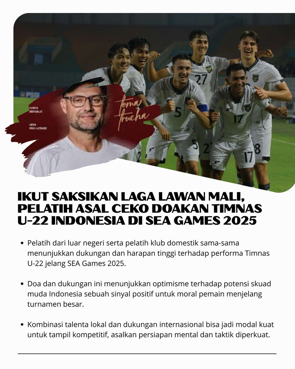 viraltainment4's tweet photo. Dukungan dari Eropa! Pelatih Ceko doakan Timnas U-22 sukses di SEA Games 2025. Mental tim makin terbang tinggi! 🔥🦅 https://t.co/W0MfTULJ9x