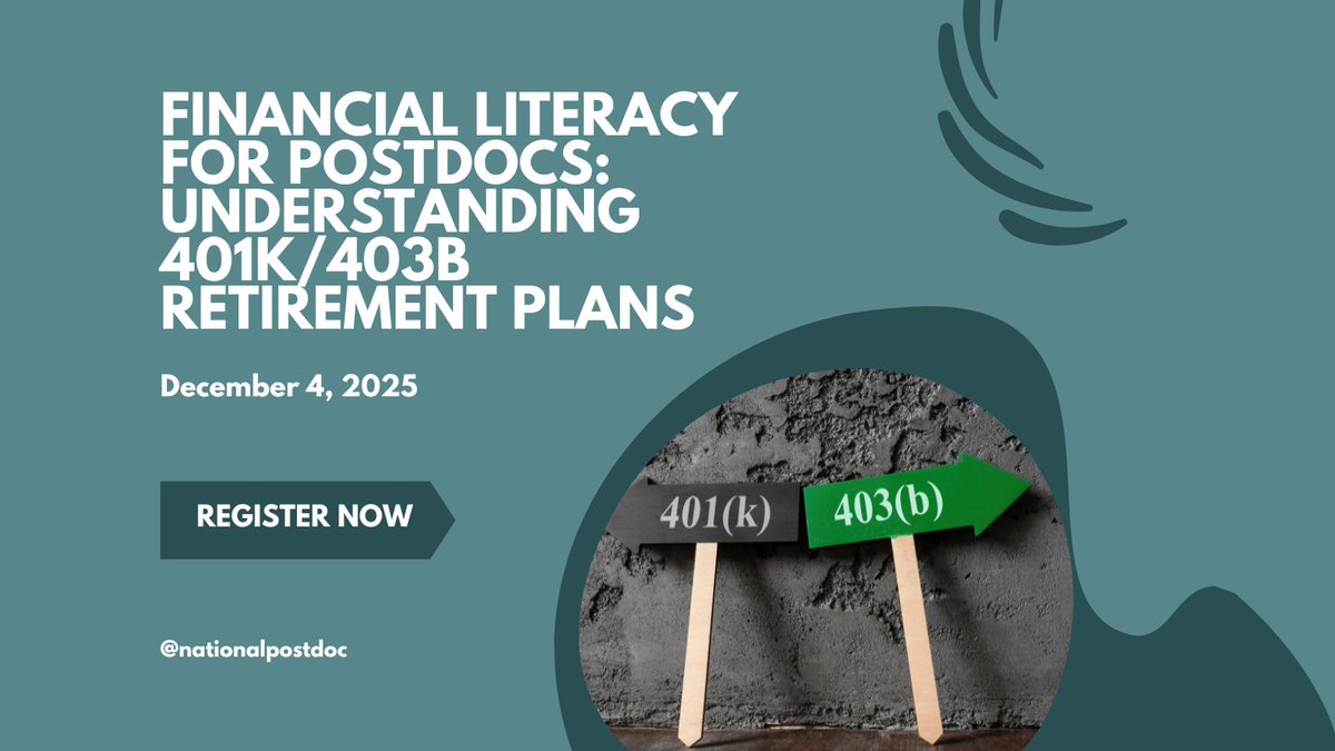 nationalpostdoc's tweet image. Register at the 🔗 ➡️ ow.ly/Mj0z50XuiwY // #postdocs #postdoctoralscholars #postdocoffices #postdocassociations #retirement #retirementplans