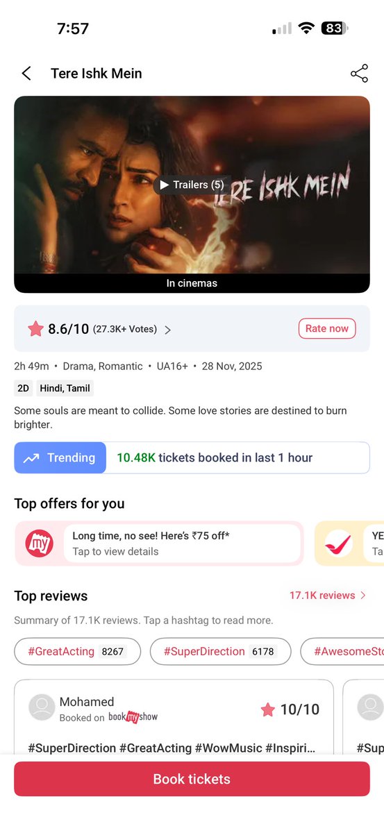 Booking increasing hour by hour

#TereIshkMein
