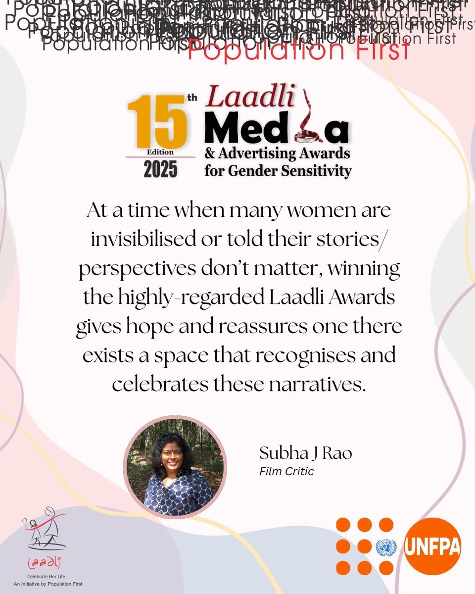 #2025LaadliAwardee, Subha J. Rao, Senior Journalist &amp; Film Critic, speaks to the resilience required in storytelling.

Her insight reminds us that true Gender Sensitivity in Media is about dismantling silence. By creating a platform where women’s perspectives are not just heard