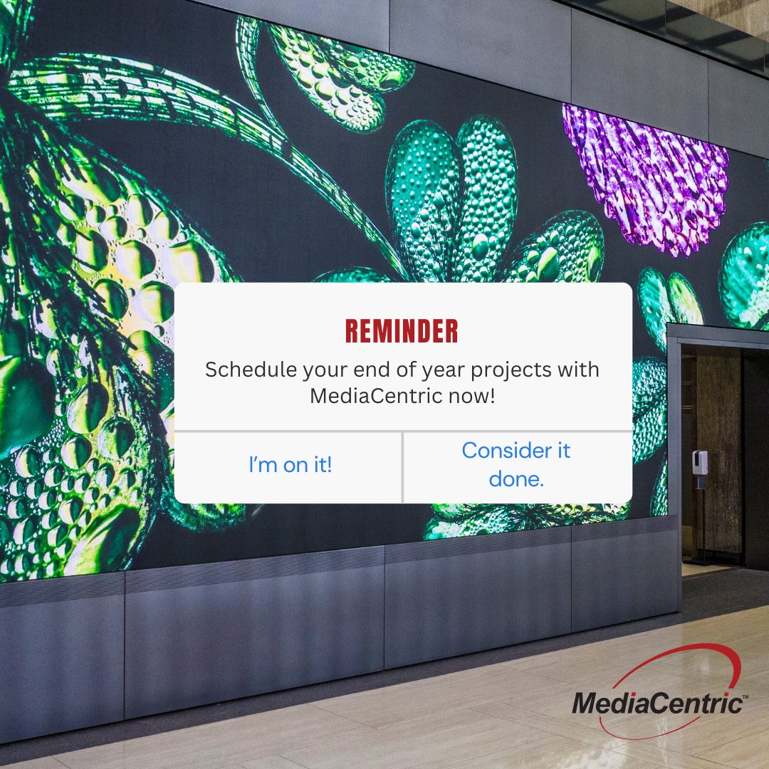 MediaCentricAV's tweet photo. The year-end push is in full swing! We are filling up our schedule. 📅
Let us help you close out projects that carry into Q1. 
Reach out to our estimate team now for availability!
#MediaCentric #AVTweeps #ProAV https://t.co/5heYKR29KT