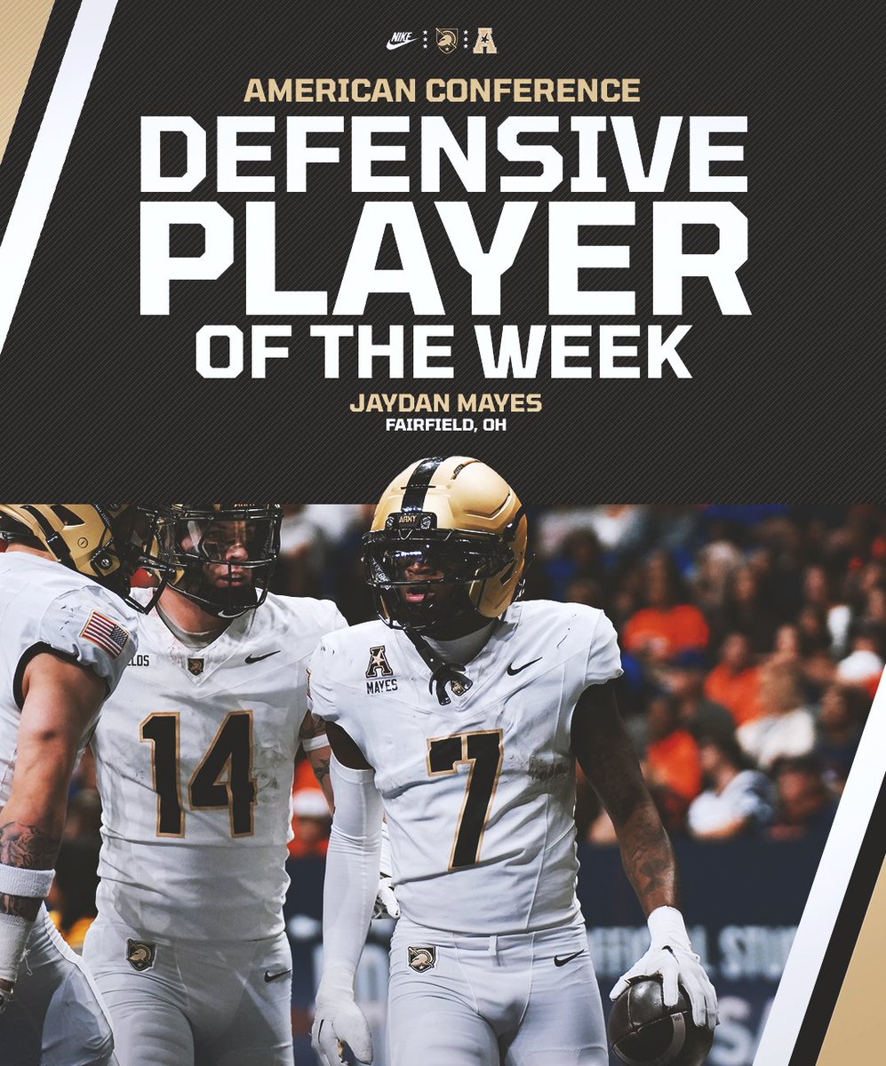 Weekly honors for Jaydan Mayes from the <a href="/American_Conf/">The American</a> 🫡

→ goarmywestpoint.com/news/2025/12/1…
