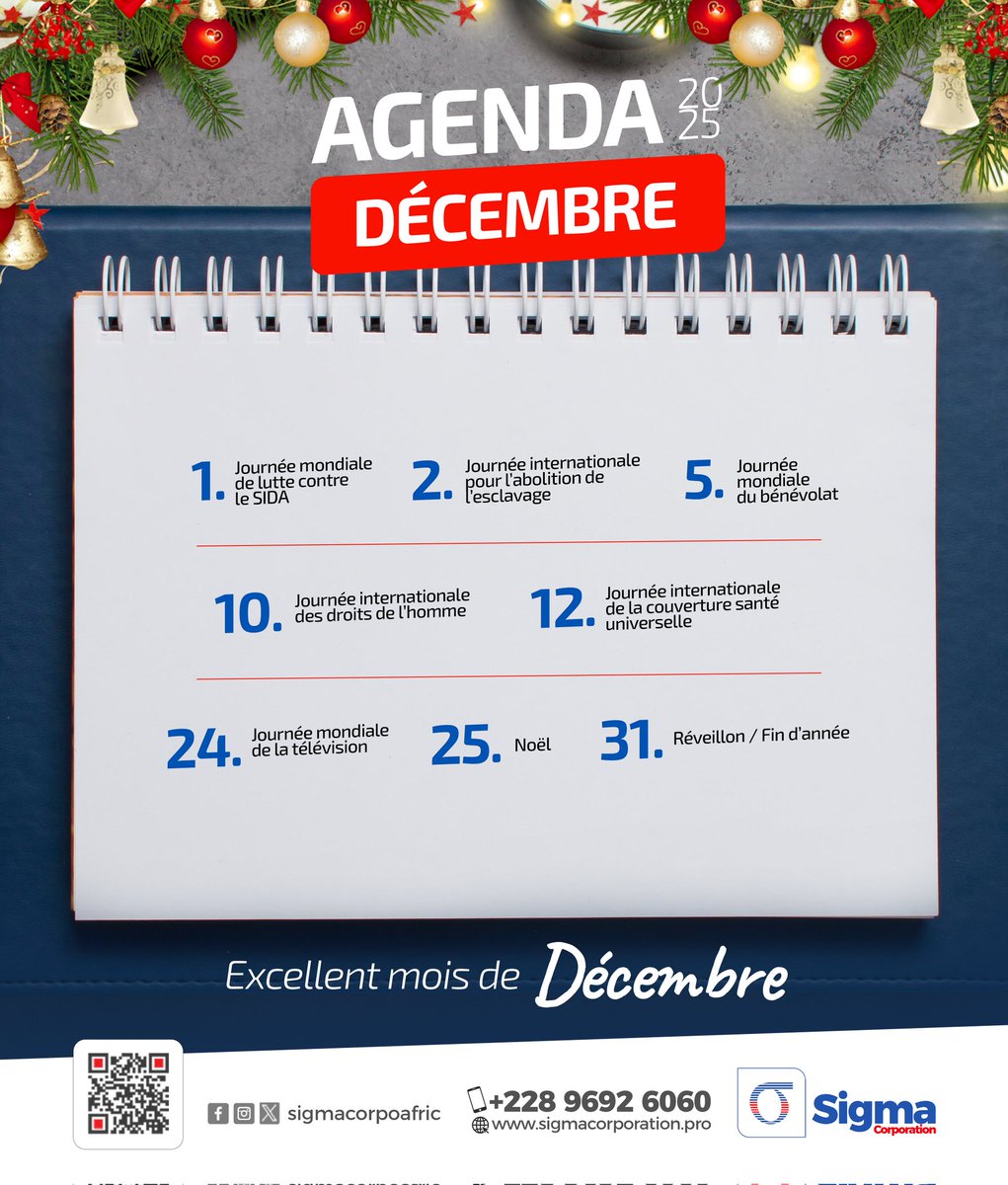 Bienvenue en Décembre ! 

Le mois des bilans serrés mais aussi de fortes émotions. 
De la fièvre des préparatifs des fêtes aux joies des retrouvailles en famille...

Excellent mois à tous !

#SigmaCorporation #WeAreSigmaCorporation #Agendadumois