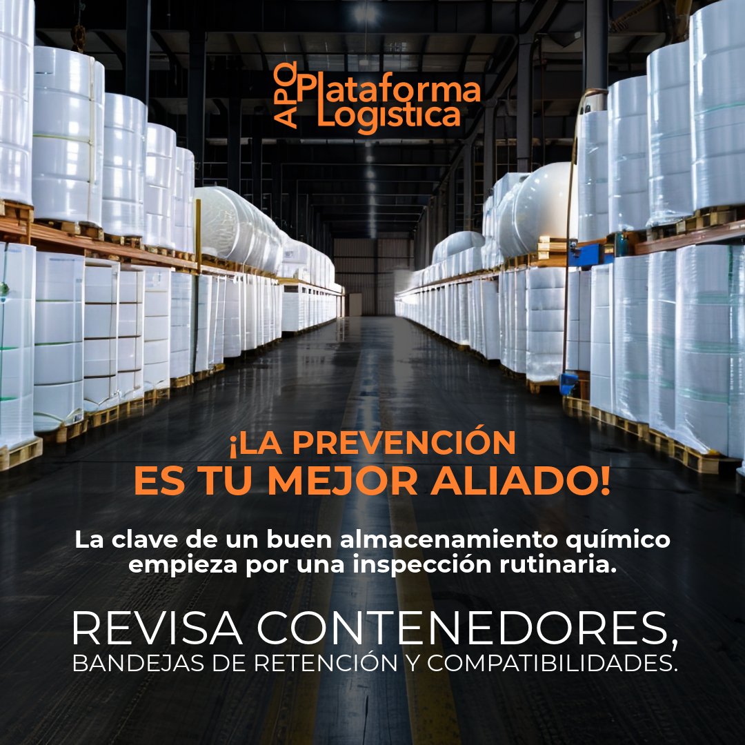 La clave de un buen almacenamiento químico empieza por una inspección rutinaria. Revisa contenedores, bandejas de retención y compatibilidades. ¡La prevención es tu mejor aliado! #SeguridadQuímica #APQ
