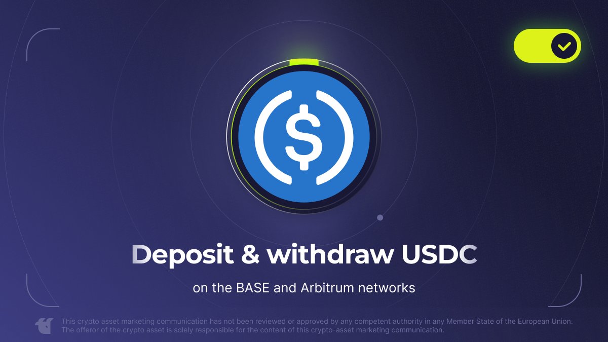 We want to share some thrilling news! On our exchange, @circle ($USDC) is  now available on the BASE & Arbitrum networks. Check out the update!