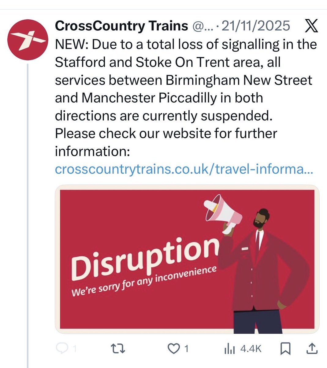 Bifferone's tweet photo. @CrossCountryUK on a train to MCR gets cancelled in Wolves got a taxi to Crewe (£90) then train arrived 3:30 late. Applied for  refund as instructed to be refused as the ticket was ‘not used’ Terrible service https://t.co/1FNP8E6pMP