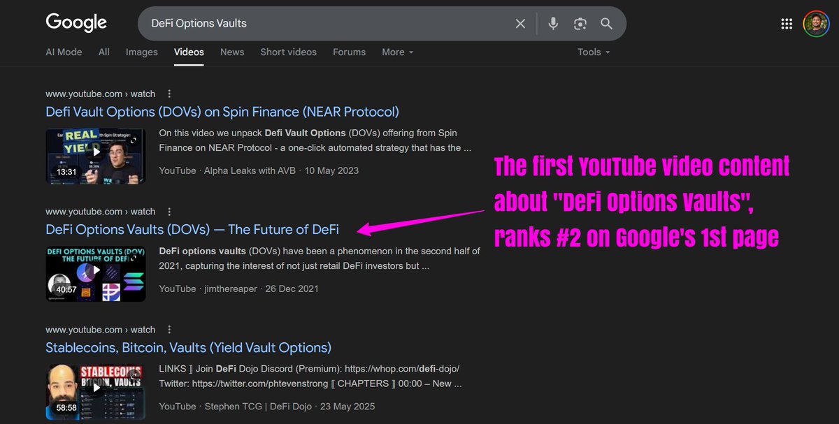 Just realized the earliest educational videos about "DeFi Options Vaults" aka DOVs i.e. Structured Products is my <a href="/YouTube/">YouTube</a> video on <a href="/Google/">Google</a> page #1

Link in the next post 👇🏼