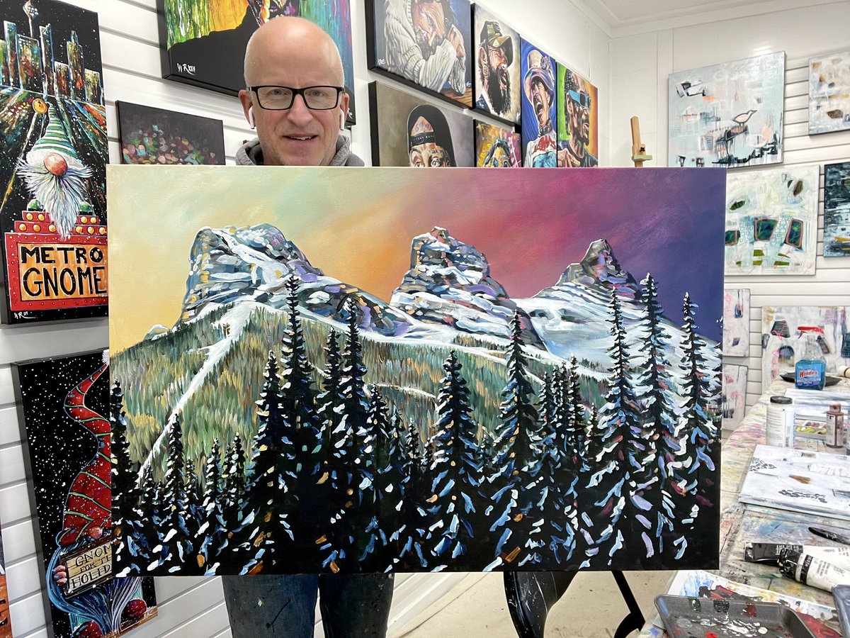 This new painting of the Three Sisters needs a title. Got one? #yyc #ymm #highriver #okotoks