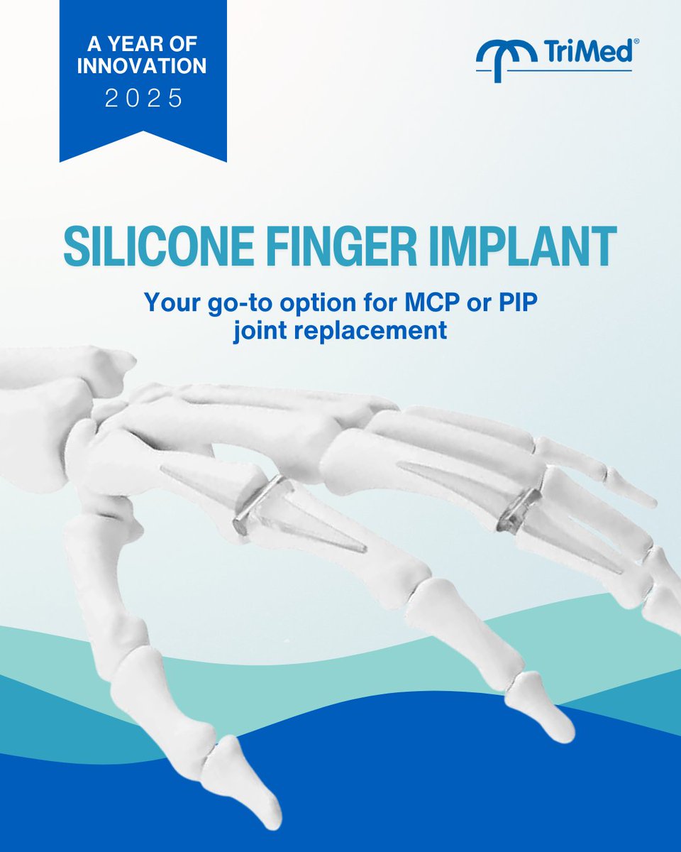 The Silicone Finger Implant is a flexible silicone elastomer implant used to improve function of disabled MCP or PIP joints — and reduce pain in PIP joints. ✋

#OrthoInnovation2025 #ImplantBreakthroughs #HandSurgery #MCP #PIP #Orthopaedics #TriMedOrtho