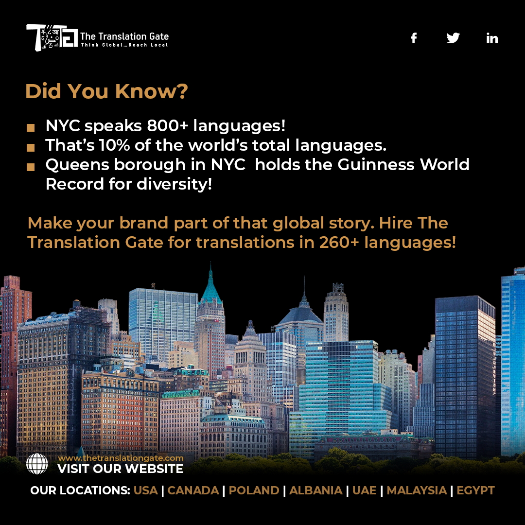 TranslationGate's tweet image. Did you know?  🌍 
New York City is home to 800+ languages, that’s 10% of the world’s languages! Every language tells a story; we help you share yours in 260+ languages. 💬

✨ Hire The Translation Gate!
thetranslationgate.com

#Translation #Localization