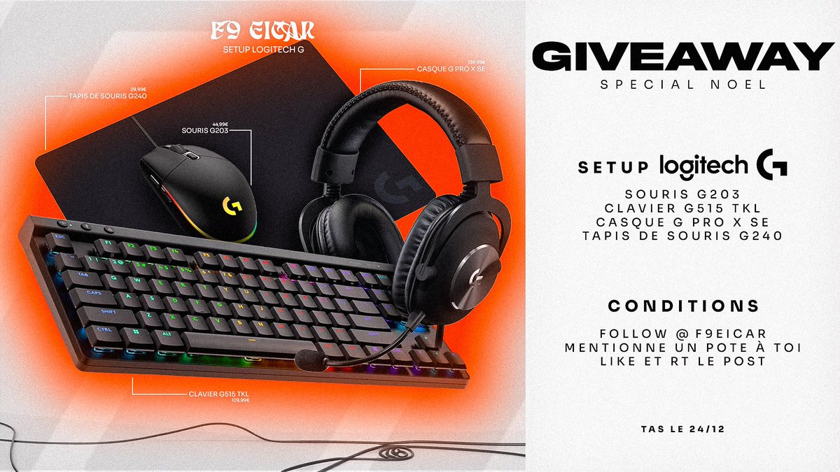 Les fêtes de fin d’année s’approchent et c’est aujourd’hui qu’on décide de vous régaler avec ce lot Logitech ! 🎁

Conditions :

- Follow @‌F9EICAR
- Mentionne deux potes à toi
- Like et RT le post

TAS LE 24/12.