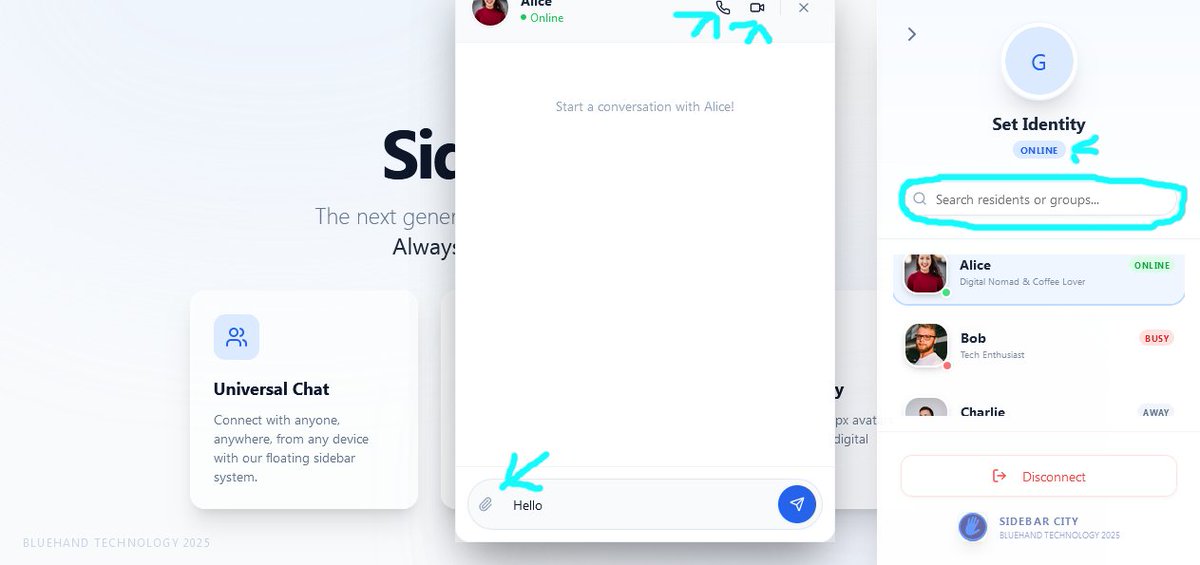 BluehandRising's tweet photo. Added Phone/Speak Link
Video chat link
Search bar for users 
Status indicator
Groups/chat/spaces type interface
Its coming along  #Chatcity #Bluehand #Sidebar https://t.co/IbGiW427J0