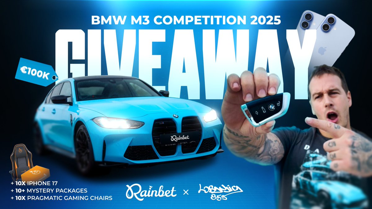 LobanjicaCS's tweet image. 🎁 GIVING AWAY A BMW M3 COMPETITION 2025 &amp;amp; 20 MORE PRIZES WORTH €120,000 TOTAL 🎁

To enter :   

- Follow @rainbetcom + @LobanjicaCS
- retweet + like
- Tag 2 friends 👥
- CLICK HERE TO GET ALL ENTRIES : tinyurl.com/lobabmwm3 🚨

🔥 BMW M3 COMPETITION 2025, X10 IPHONE 17&apos;s,…