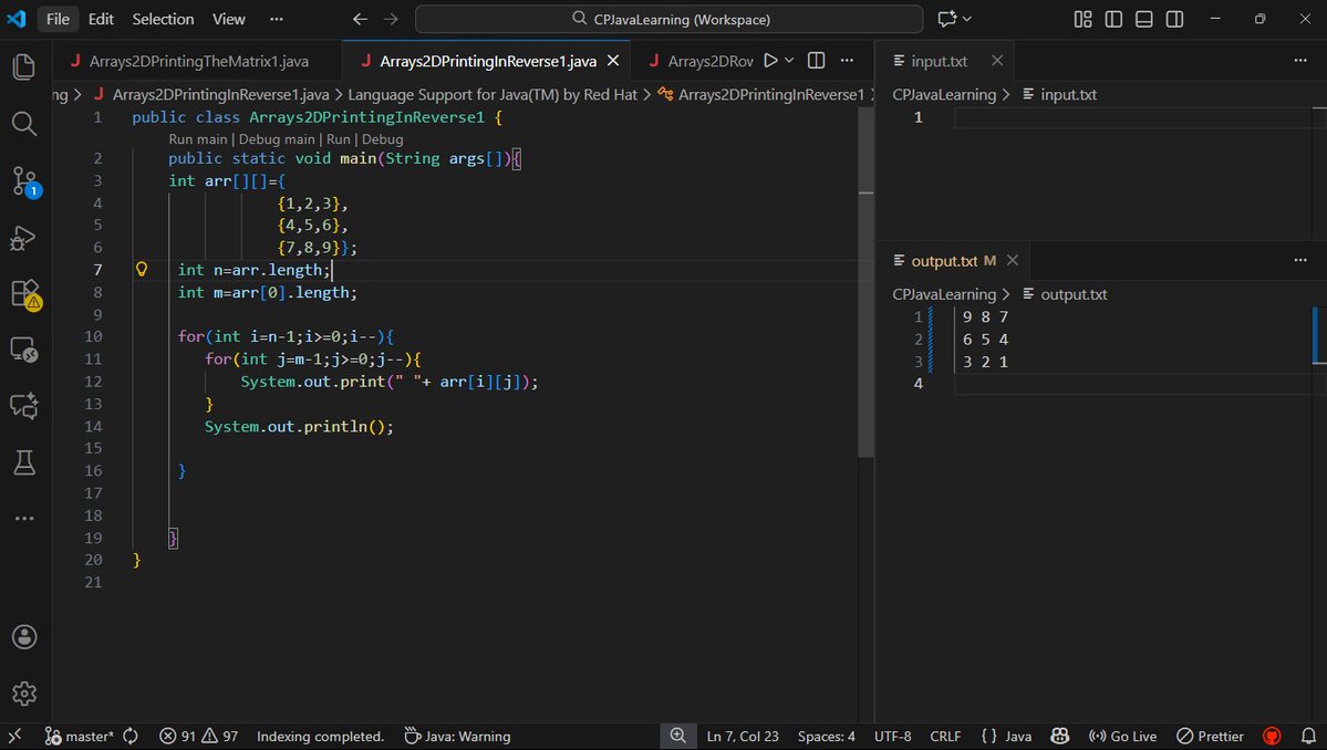 Ankitdotdev's tweet image. Given a 2D array Printing Reverse 2D matrix in java.(Not Using Inbuilt functions for this) 

 #JavaLearning #coding #programming