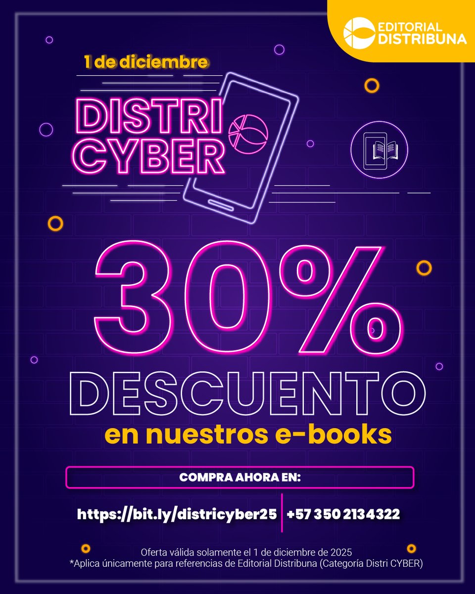 distribuna's tweet image. Hoy es un día muy especial: DISTRI CYBER, el día para aquellos que aman llevar el conocimiento a todas partes en su dispositivo favorito.

Entra a bit.ly/districyber25 y disfruta esta promoción.

NOTA: activa la versión e-book para disfrutar del descuento.

#DISTRICYBER #ebook