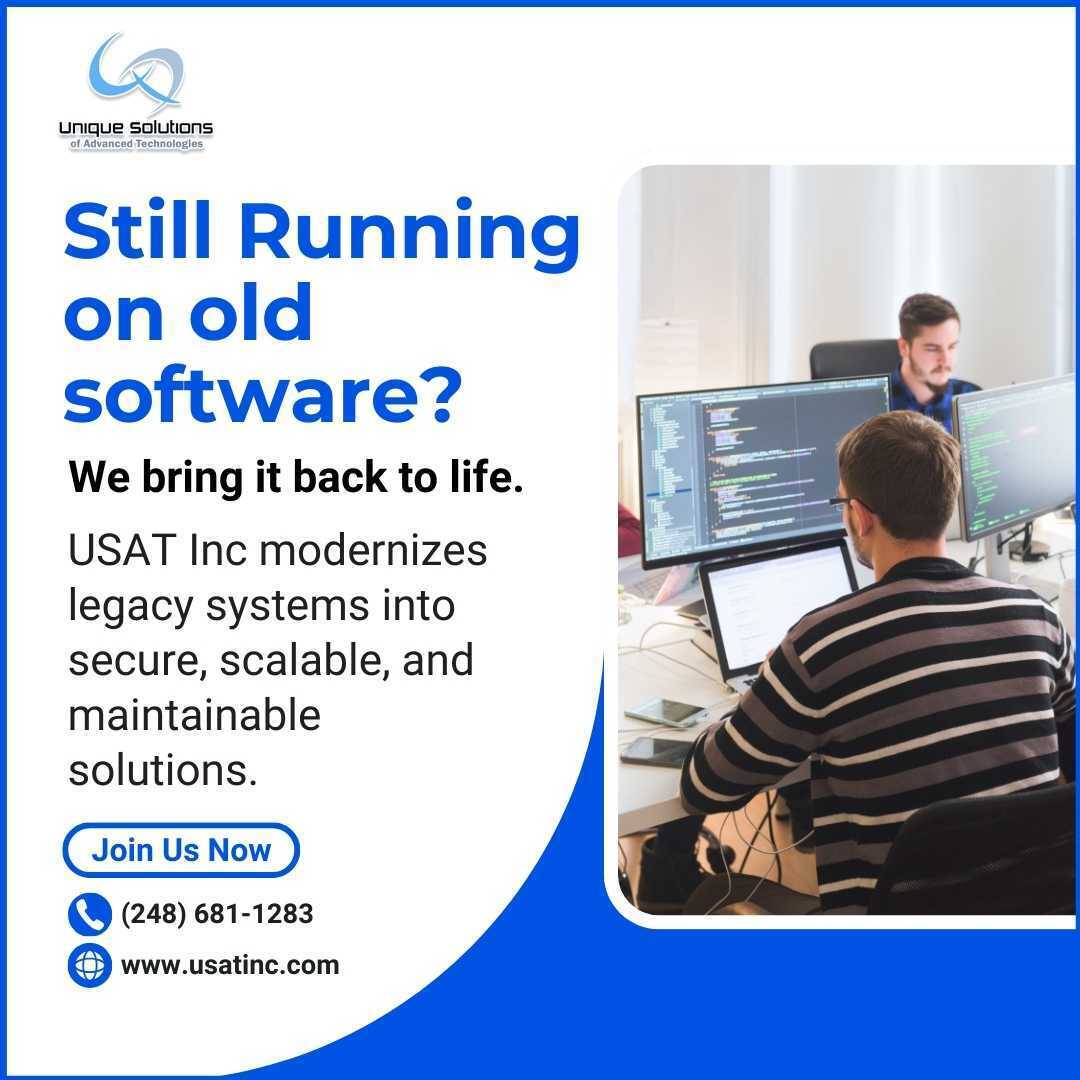 UsatInc's tweet image. Legacy systems don’t have to hold you back. 🧩
USAT Inc modernizes your existing software into modern, secure, and scalable platforms that support today’s demands.⚡

📞 (248) 681-1283
🌐 usatinc.com

#USATInc #LegacySoftware #Modernization #SystemUpgrade #TechRefresh