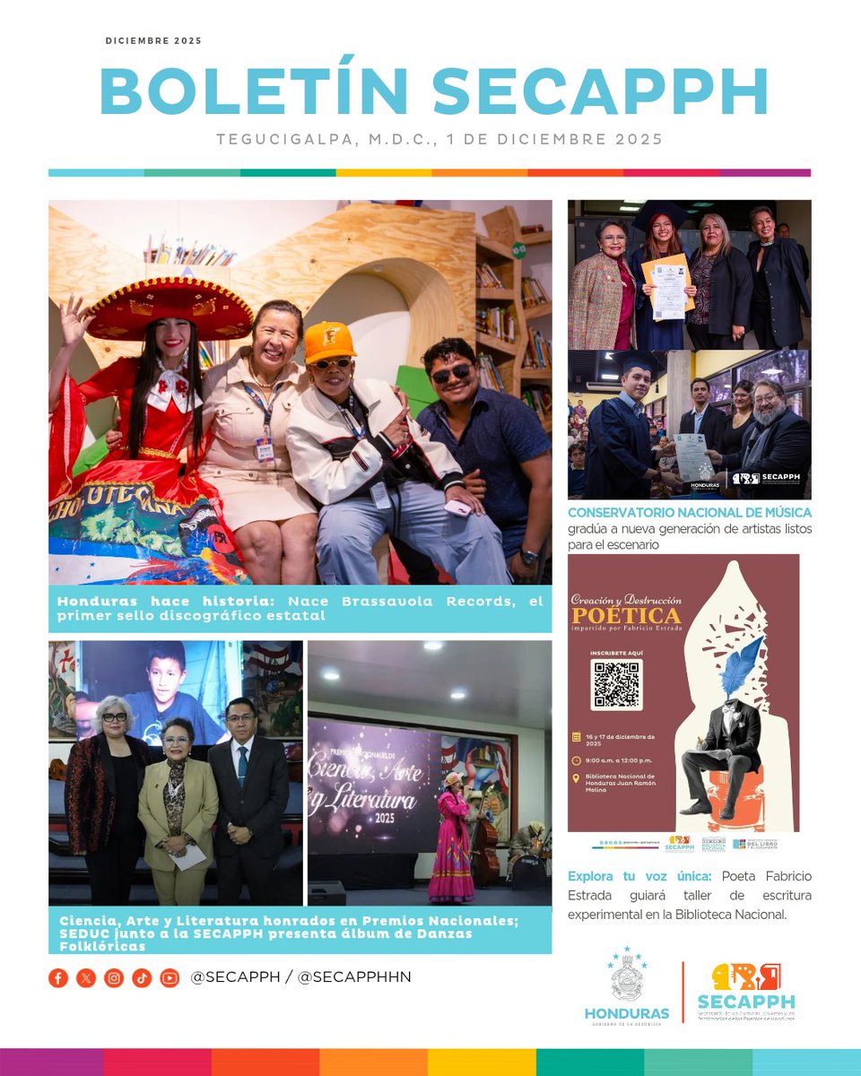 SECAPPH's tweet image. #SECAPPHHoy 🗞️✨| Mantente al día de todo lo que acontece en la SECAPPH, te compartimos nuestro boletín informativo de la semana. 

🎶🎼¡Arte y cultura para el desarrollo de Honduras! 🎭🖌️🖼️🎨

#SECAPPH #Artes #Culturas #EducaciónArtística